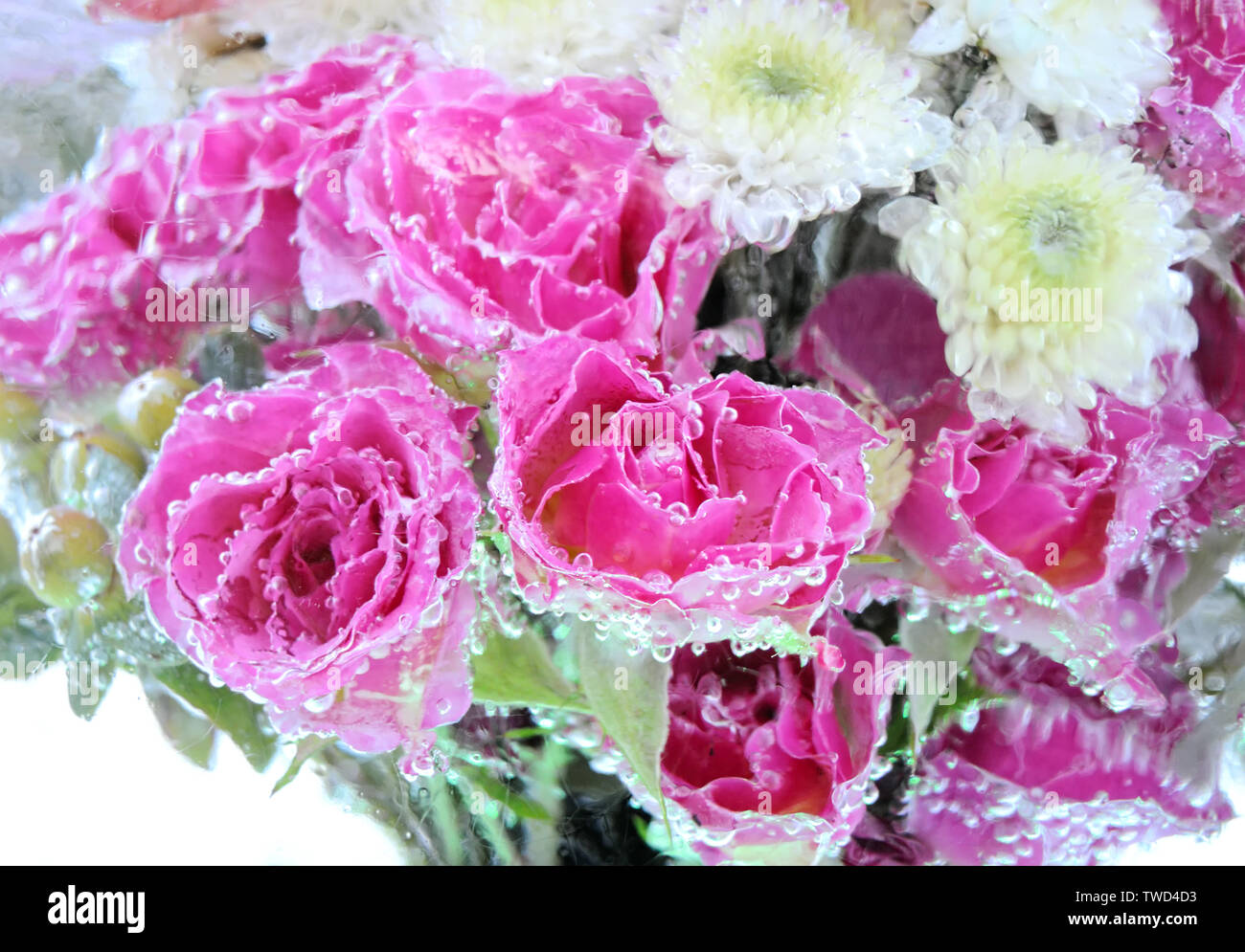 Beautiful Flowers Bouquet Frozen In Ice Wallpaper Abstract Background Stock Photo Alamy