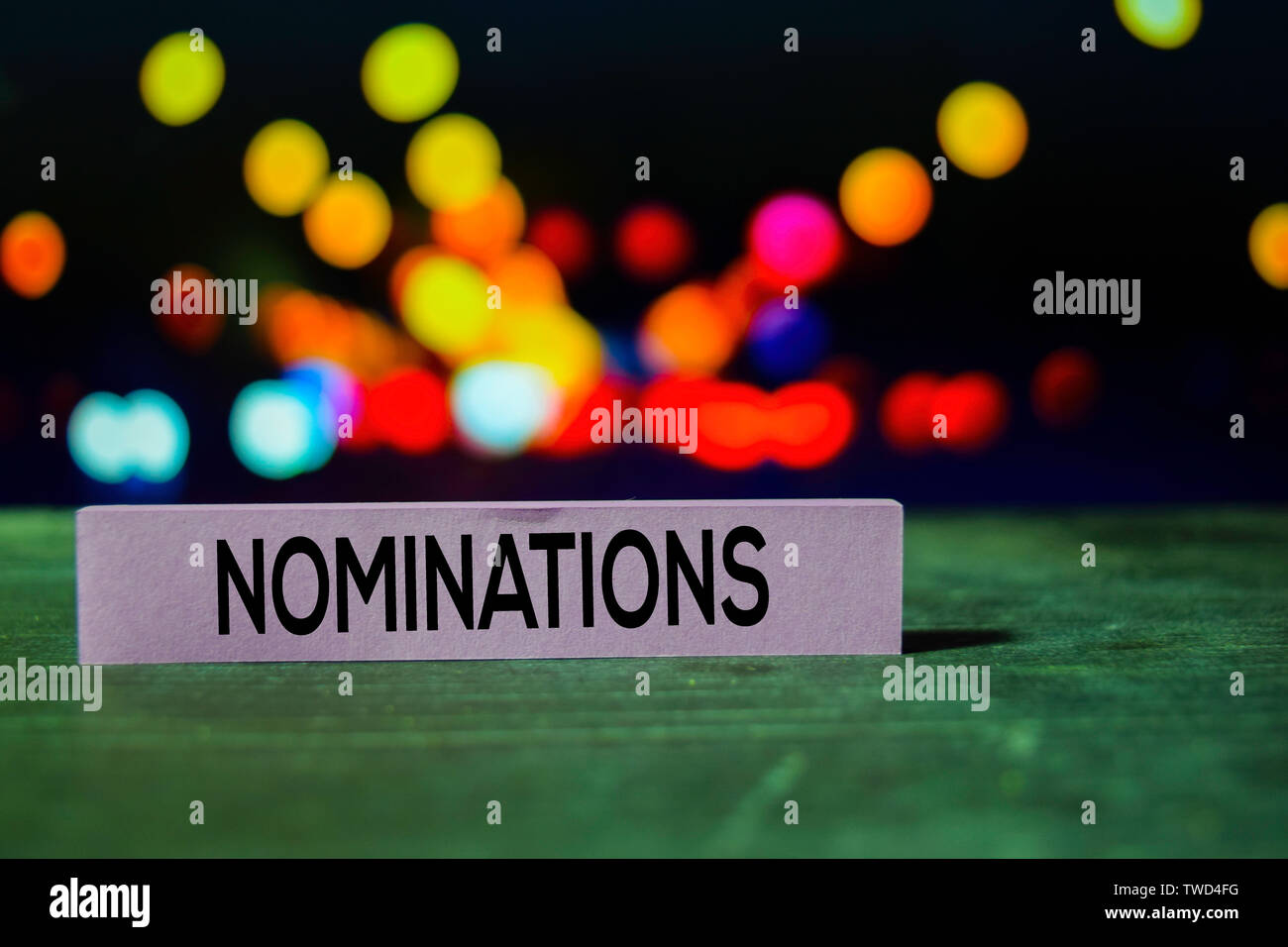 Nominations on the sticky notes with bokeh background Stock Photo