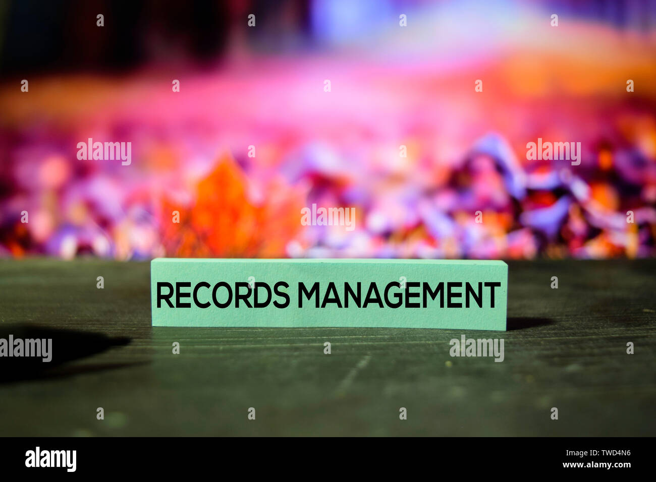 Records Management on the sticky notes with bokeh background Stock Photo