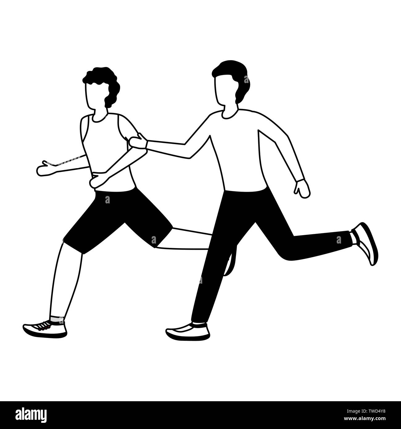 two men practicing running activity vector illustration Stock Vector ...