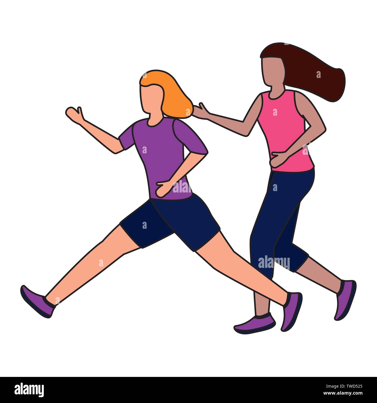two women practicing running activity vector illustration Stock Vector ...