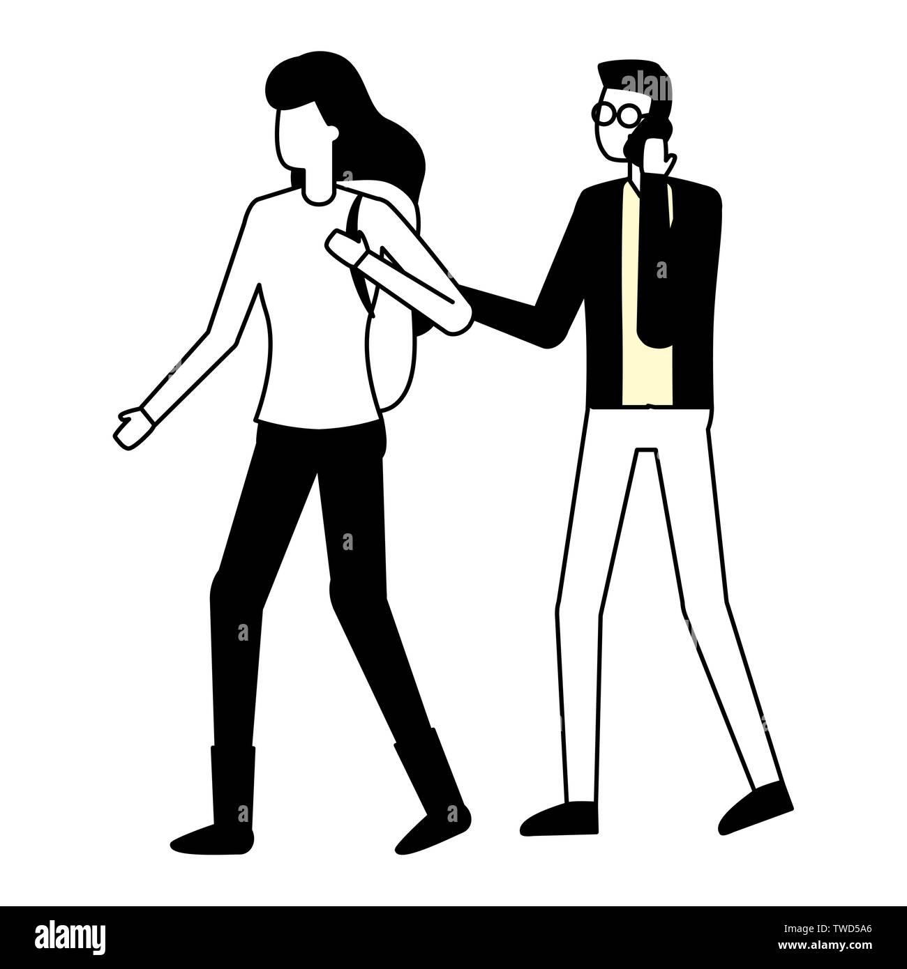 man using smartphone and woman with bag vector illustration Stock ...