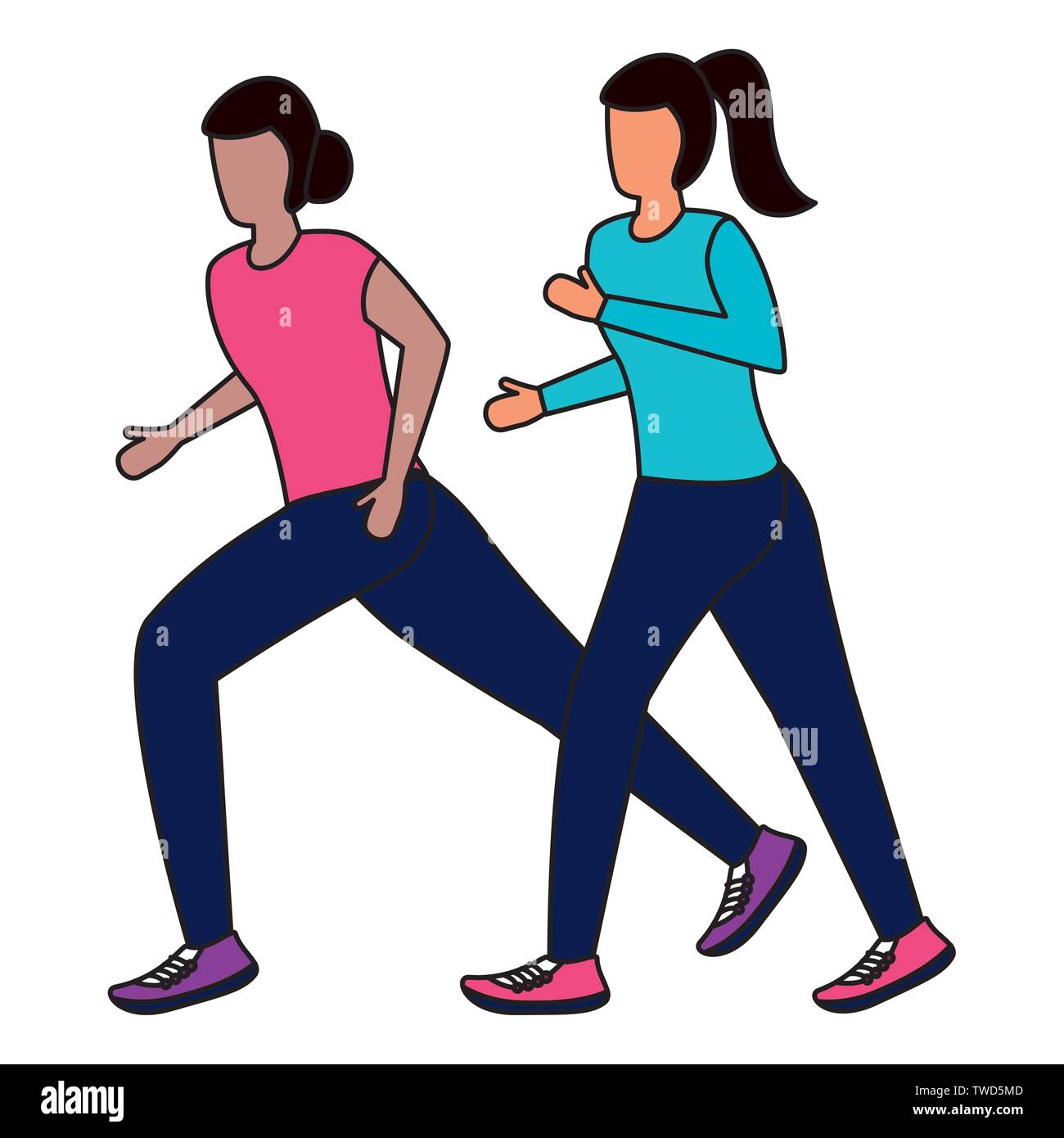 two women practicing running activity vector illustration Stock Vector ...