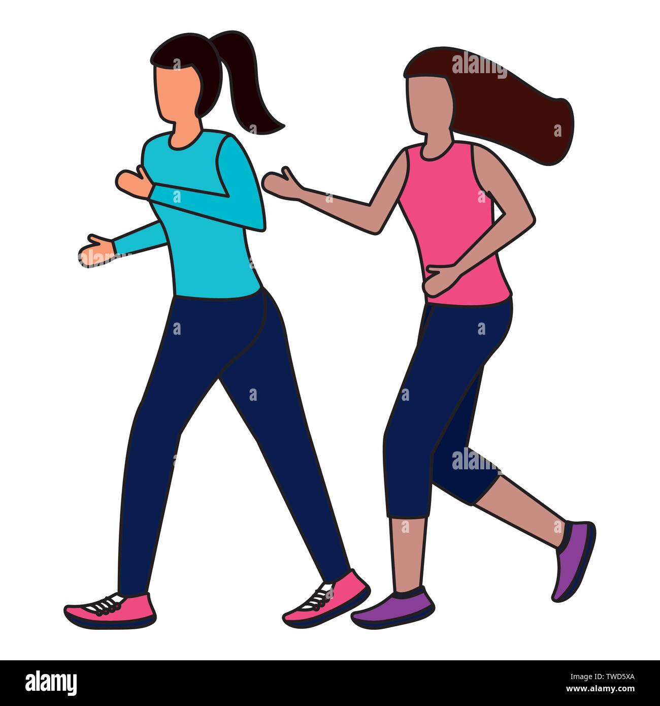 two women practicing running activity vector illustration Stock Vector ...