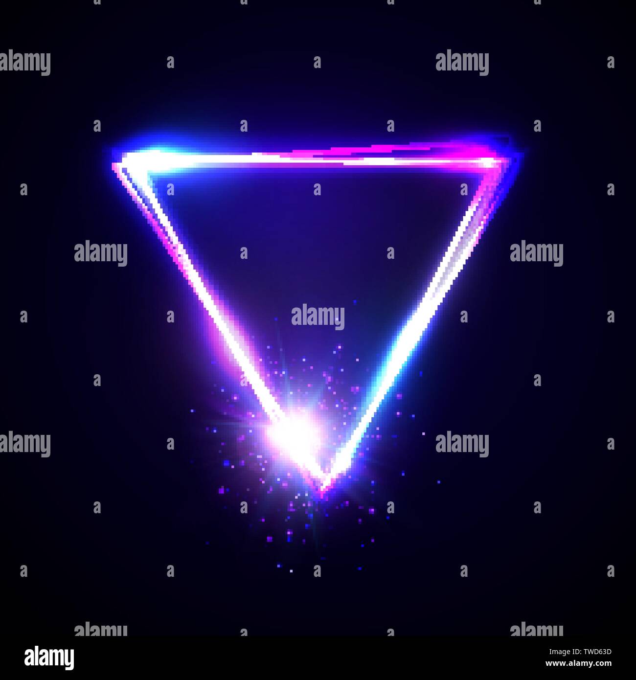 Neon abstract triangle with light star particle. Stock Vector