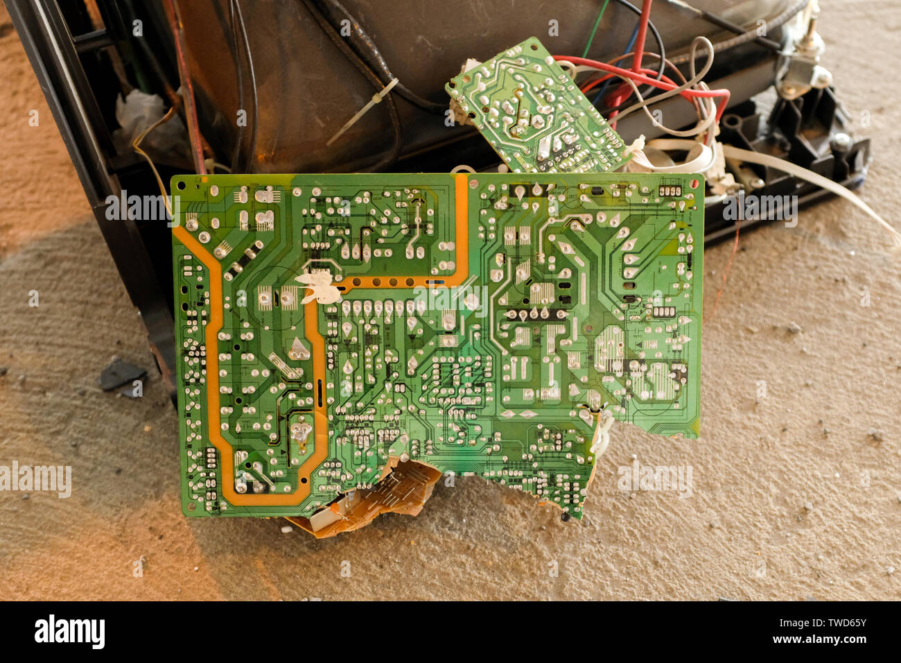Circuit board of a discarded TV Stock Photo
