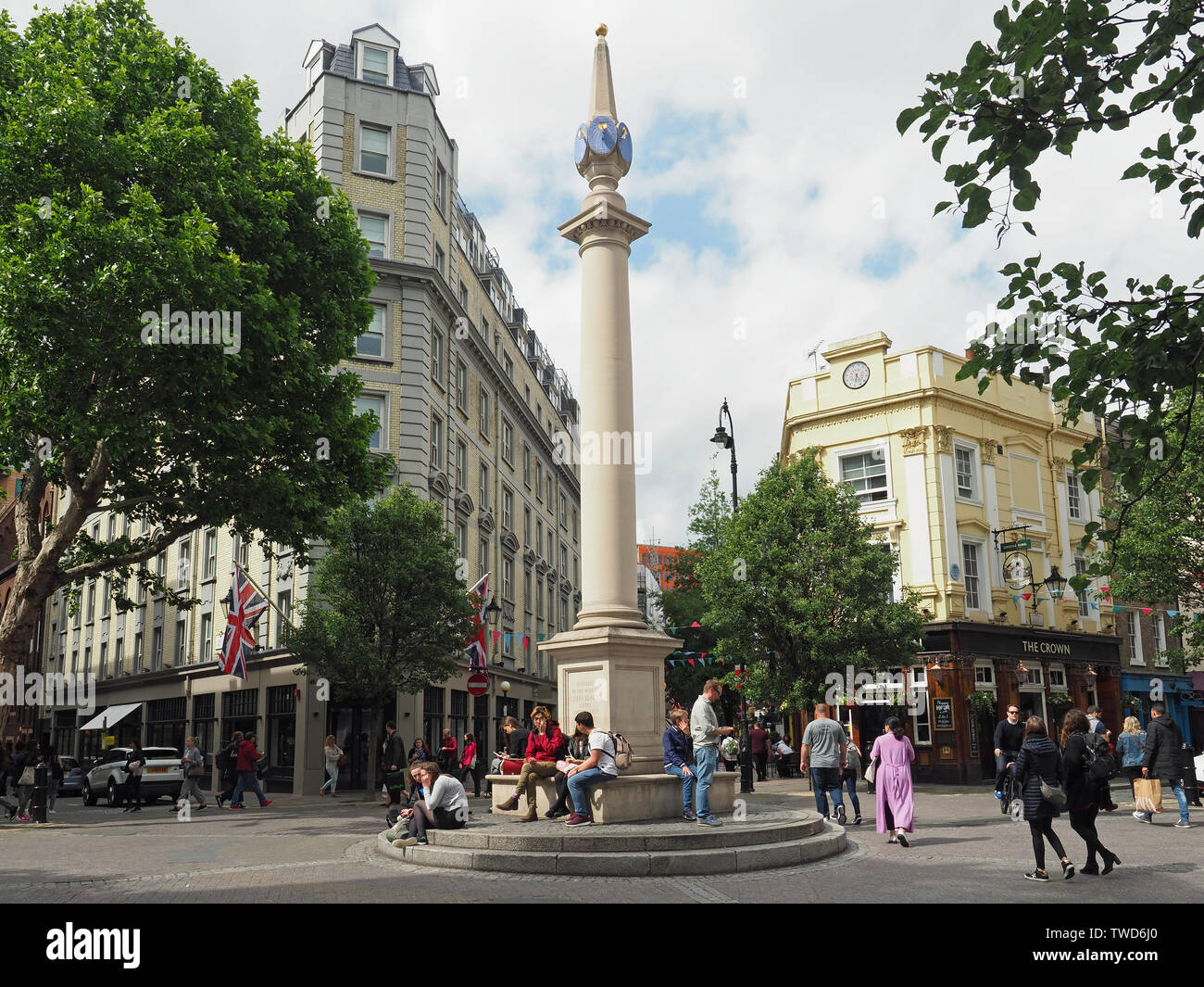View of the London Seven Dials road junction Stock Photo