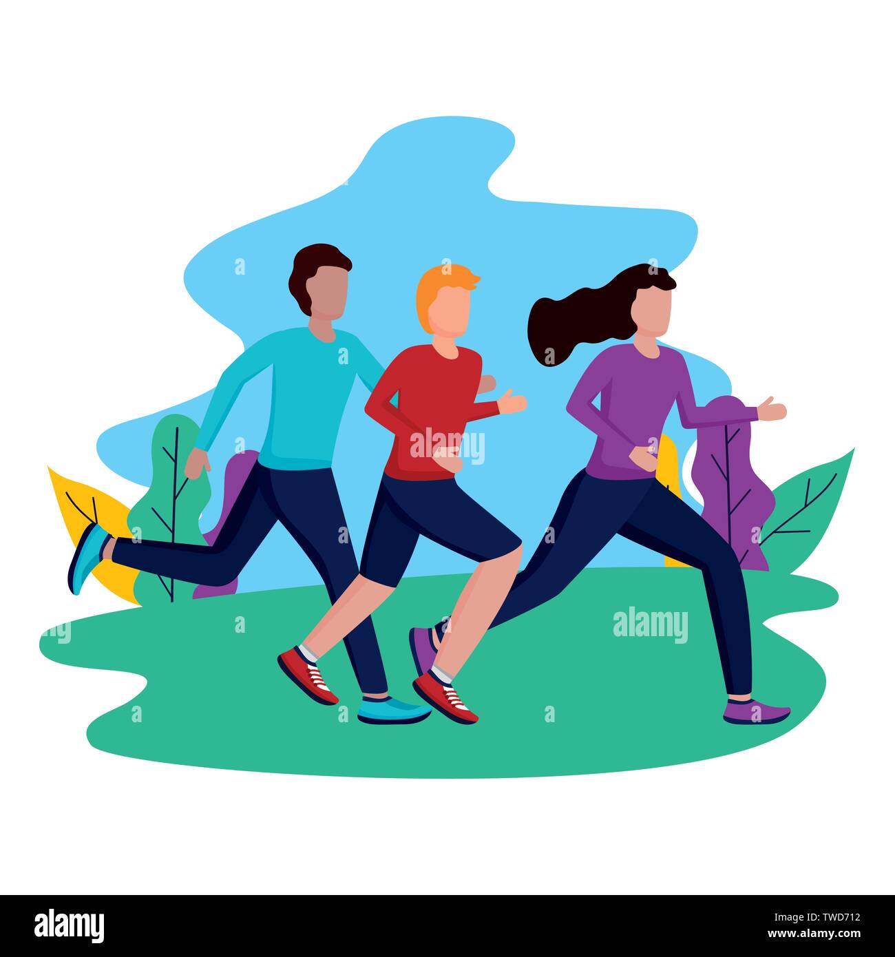 men and woman park running activity vector illustration Stock Vector ...
