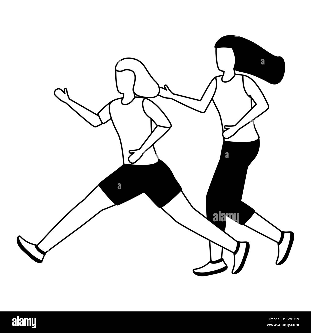 two women practicing running activity vector illustration Stock Vector ...