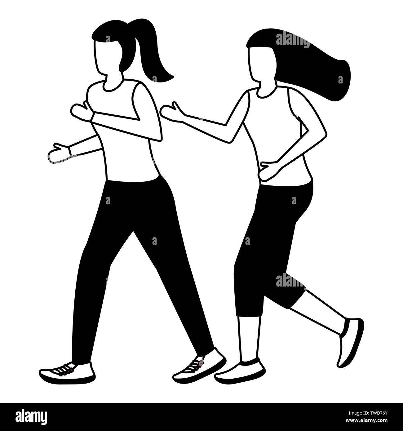 two women practicing running activity vector illustration Stock Vector ...