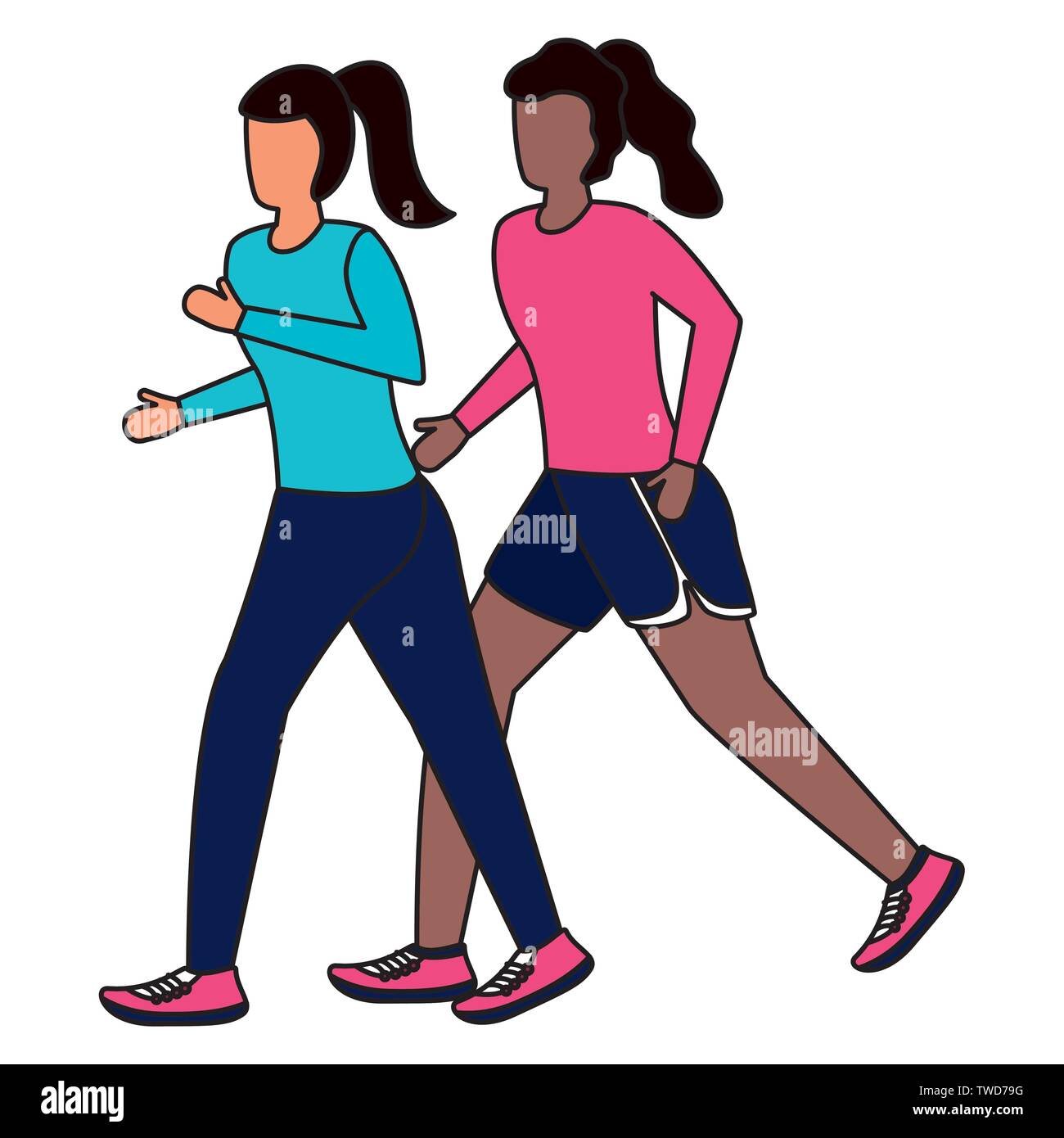 two women practicing running activity vector illustration Stock Vector ...