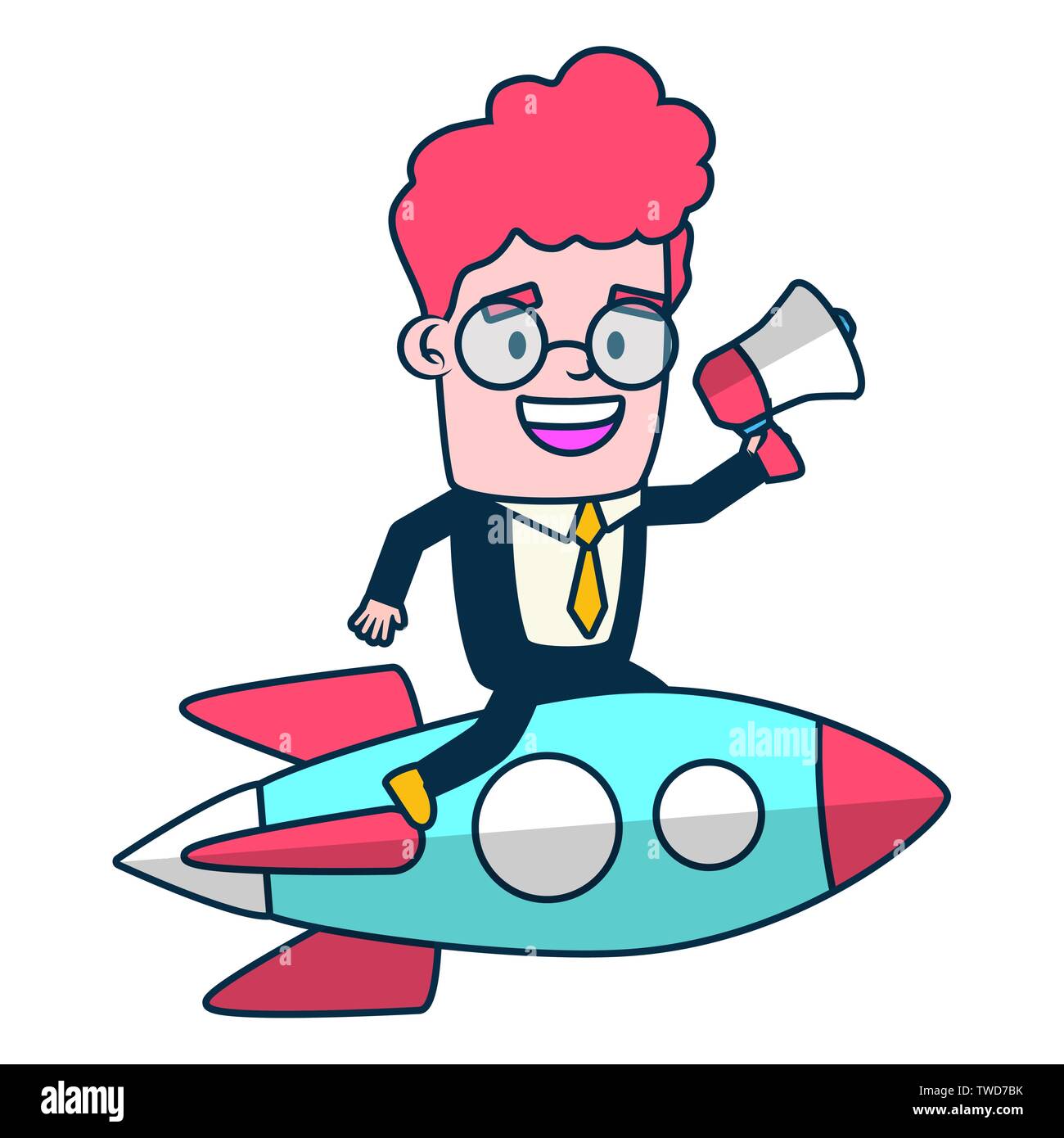 businessman flying rocket marketing business vector illustration Stock ...