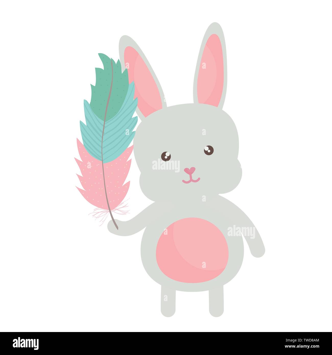 Feathered Rabbit cute little rabbit lifting feather character vector illustration design ...