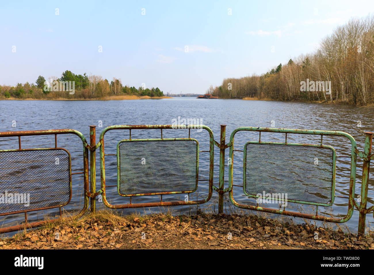 Eastern Europe, Ukraine, Pripyat, Chernobyl. Lake near community, cultural center. Stock Photo
