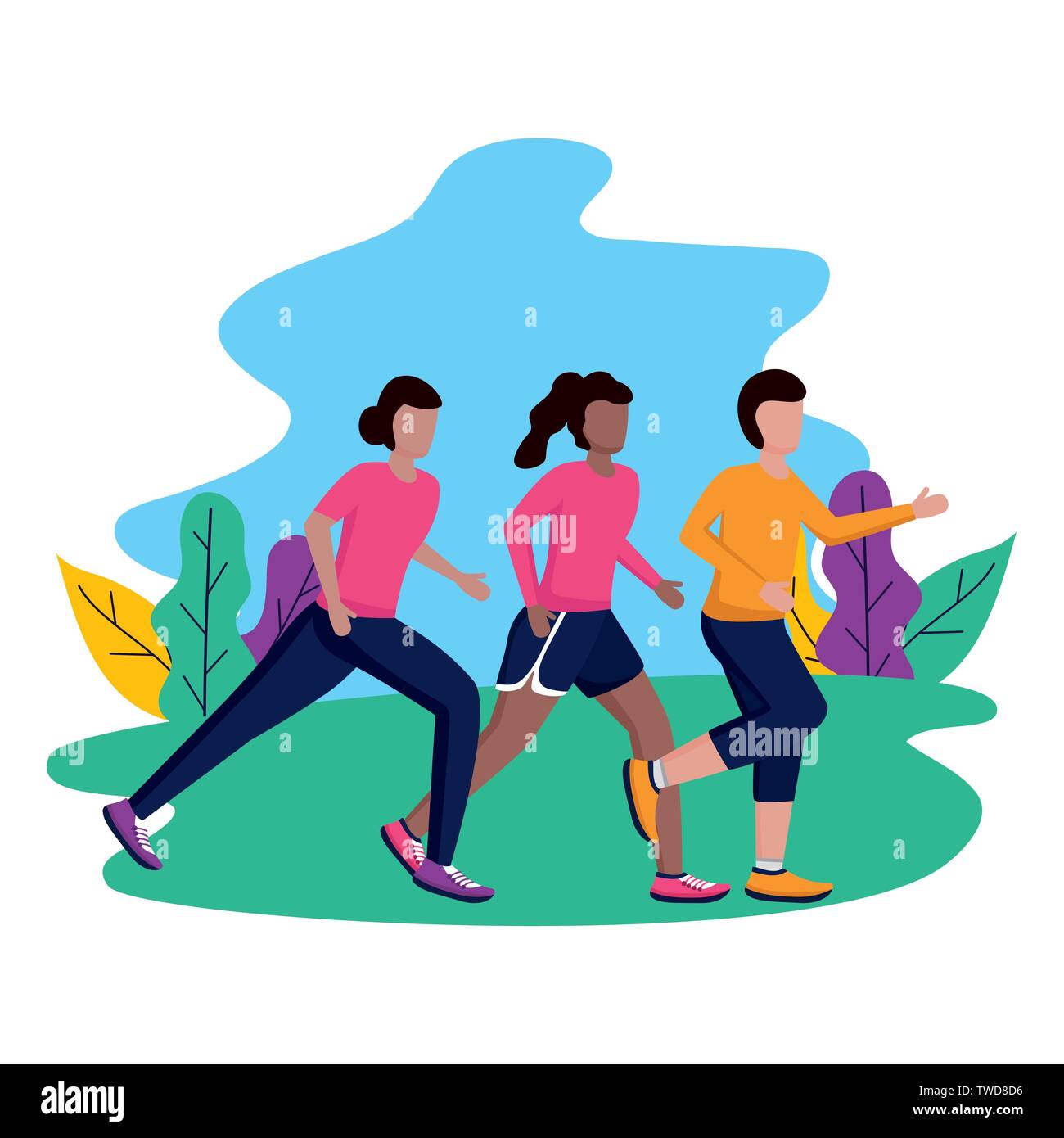 man and women in city park running activity vector illustration Stock ...