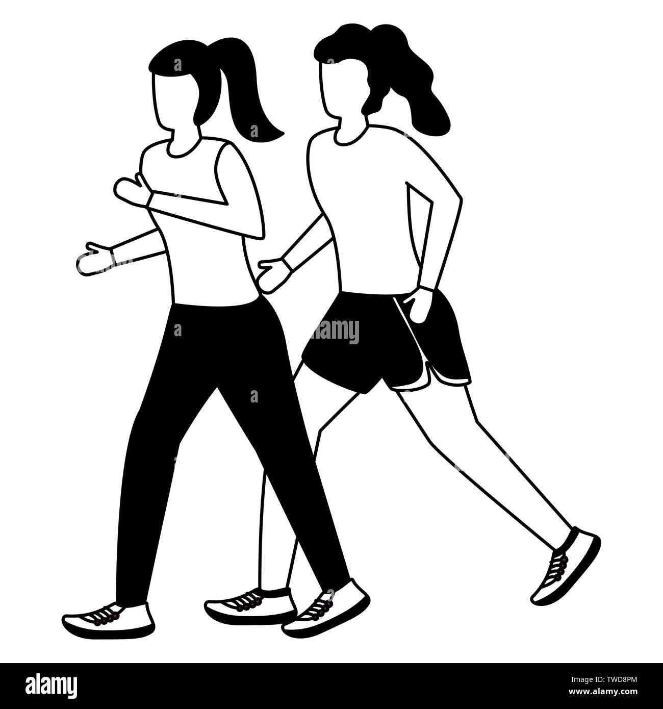 two women practicing running activity vector illustration Stock Vector ...