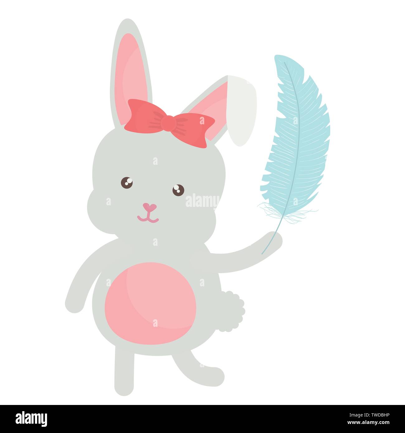 Feathered Rabbit cute little rabbit lifting feather character vector illustration design ...