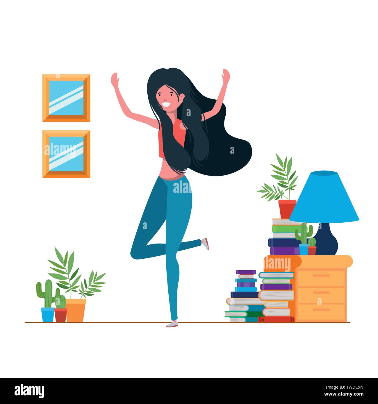 Woman dancing living room Stock Vector Images - Alamy