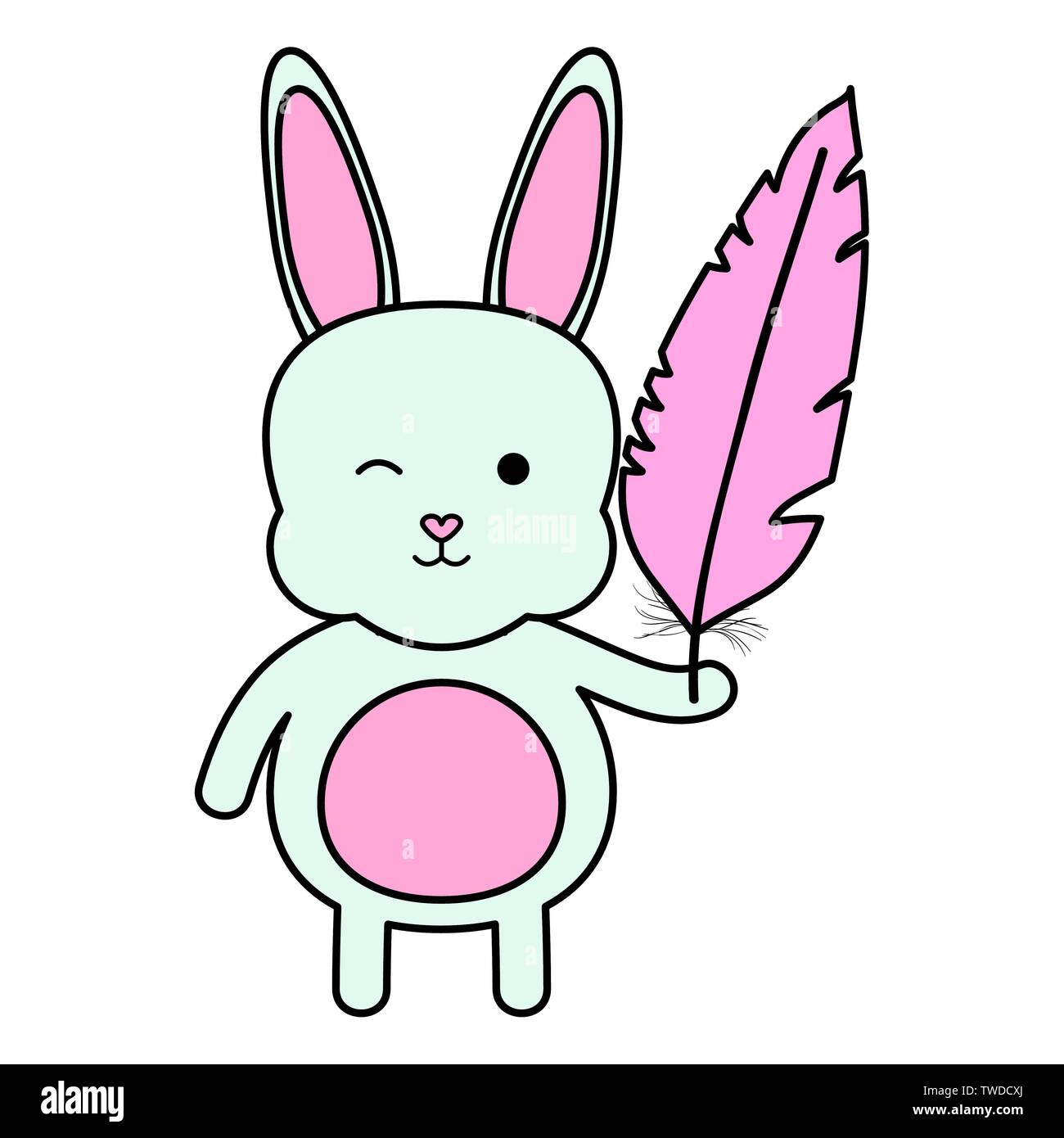 Feathered Rabbit cute little rabbit lifting feather character vector illustration design ...