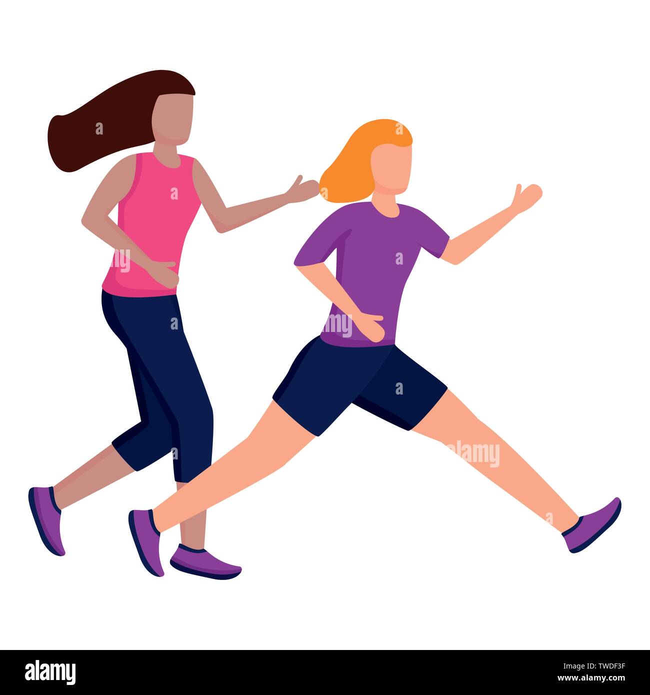 two women practicing running activity vector illustration Stock Vector ...