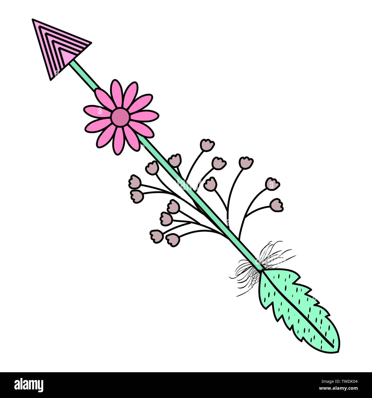 bohemian arrow with feathers and flowers vector illustration design ...