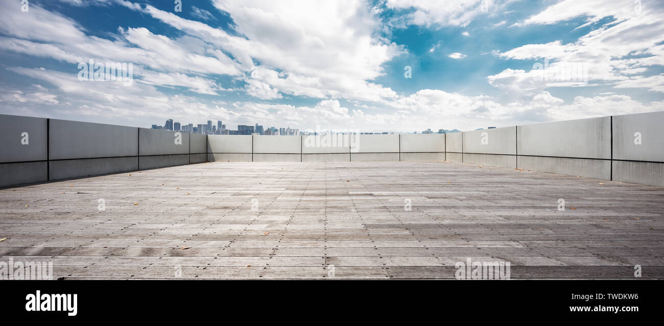 Empty brick floor in cloudsky Stock Photo