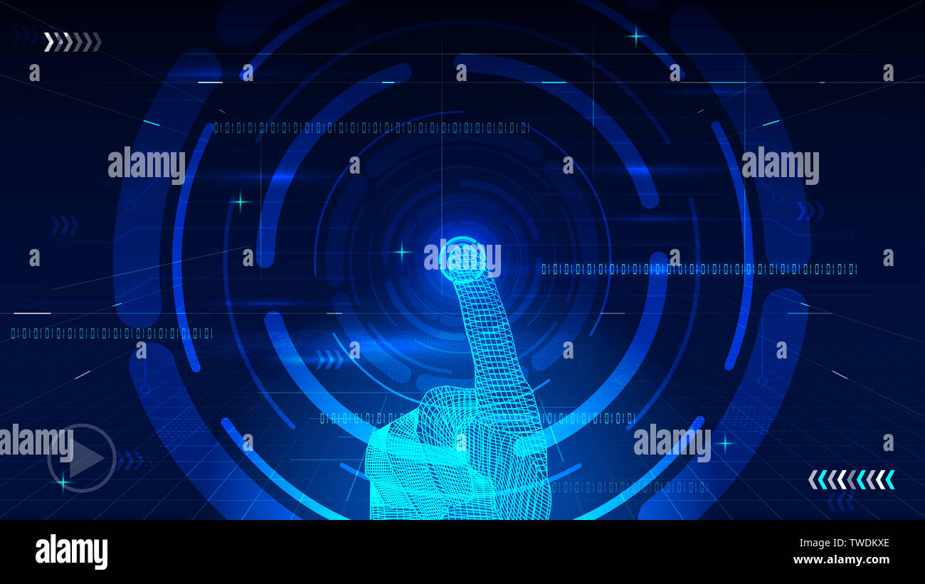 Hand touching screen, AI AI technology concept idea Stock Photo