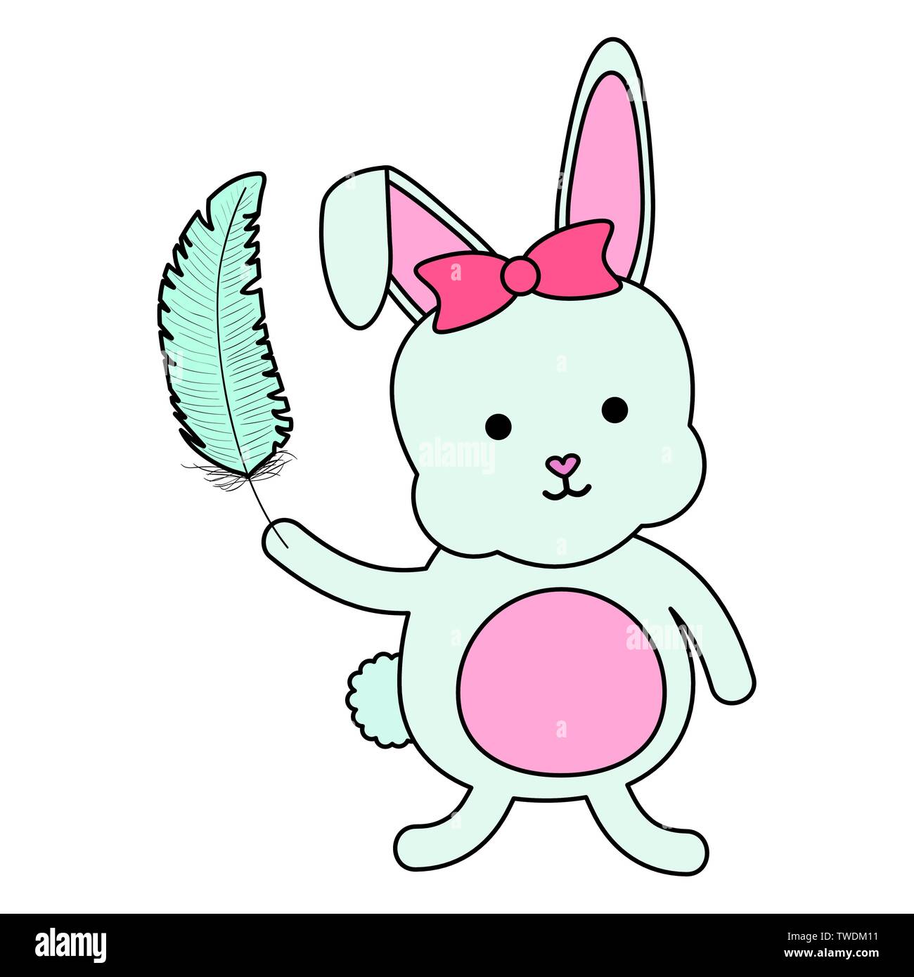 Feathered Rabbit cute little rabbit lifting feather character vector illustration design ...