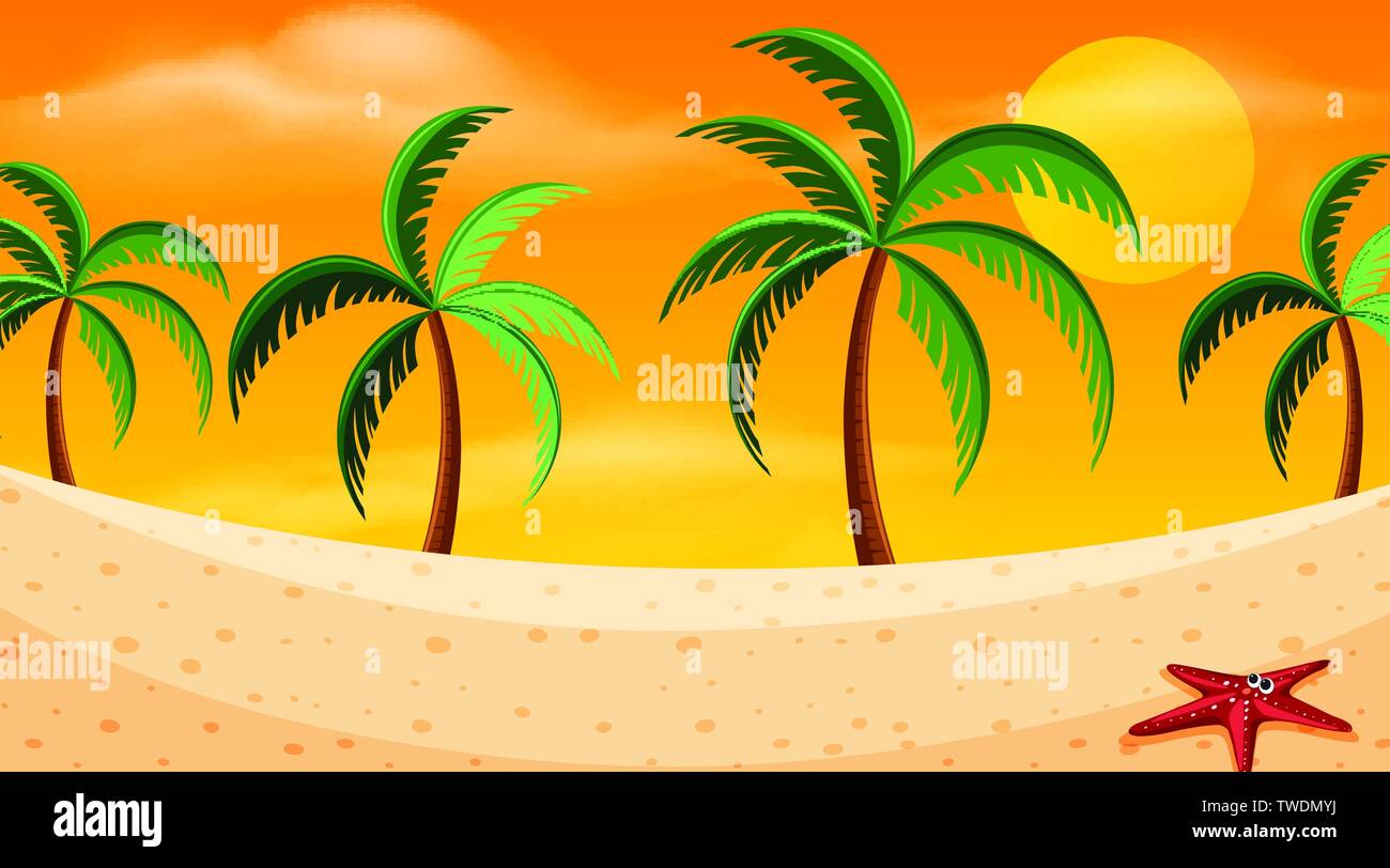 A beach sunset scene illustration Stock Vector Image & Art - Alamy