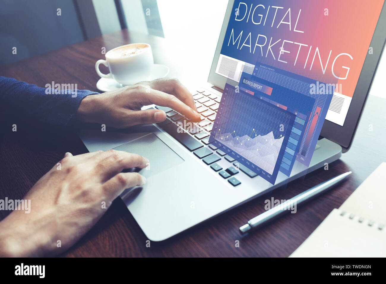 Digital marketing concepts with male working with computer laptop