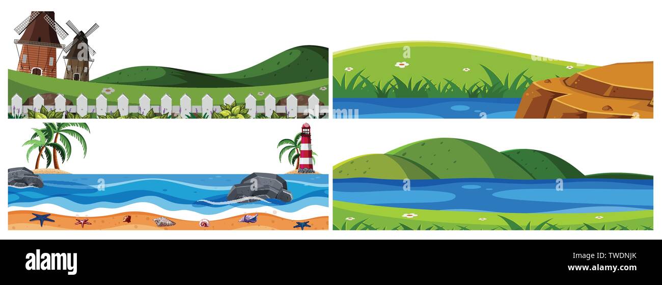Set of nature landscape illustration Stock Vector Image & Art - Alamy