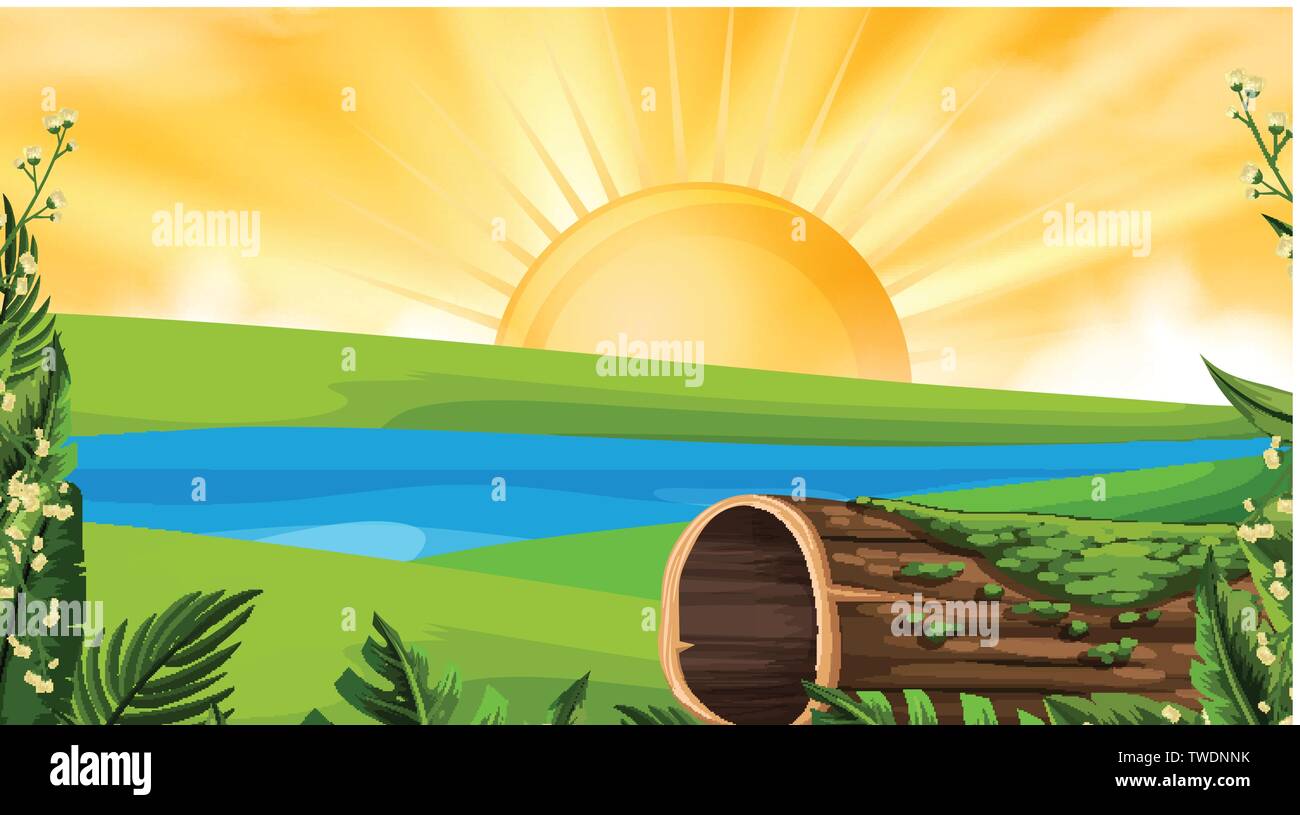 A nature landscape at sunset illustration Stock Vector Image & Art - Alamy