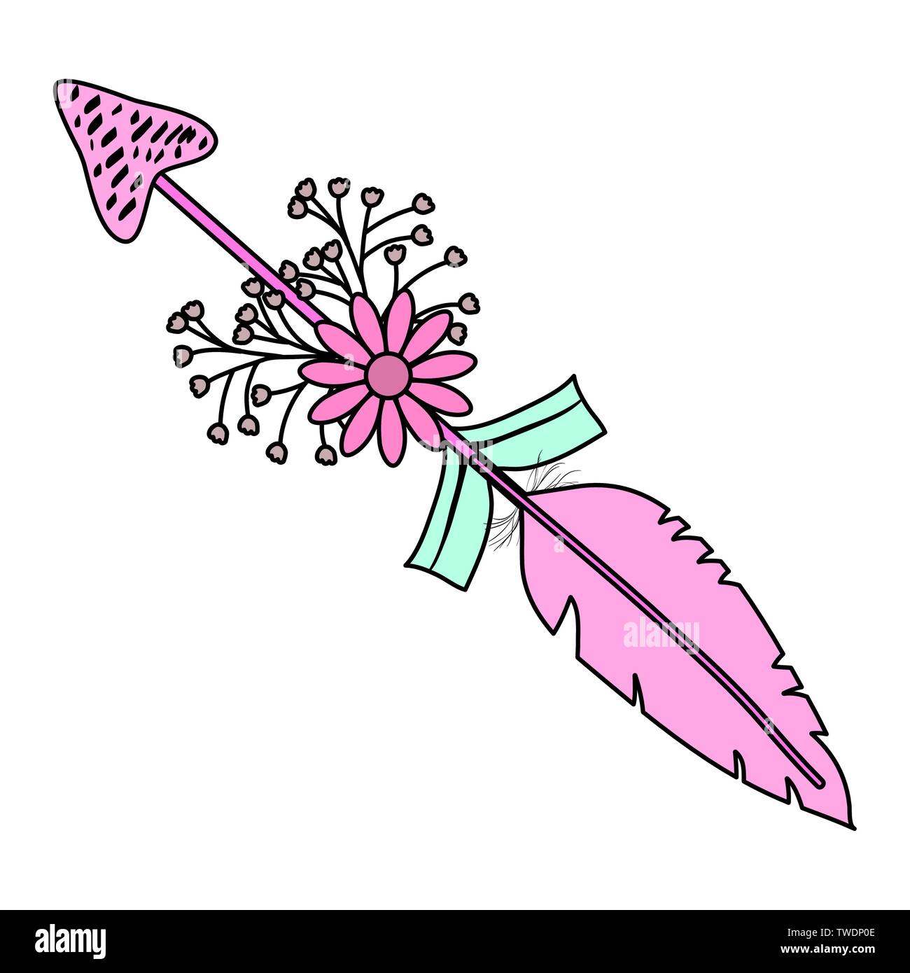 bohemian arrow with feathers and flowers vector illustration design ...