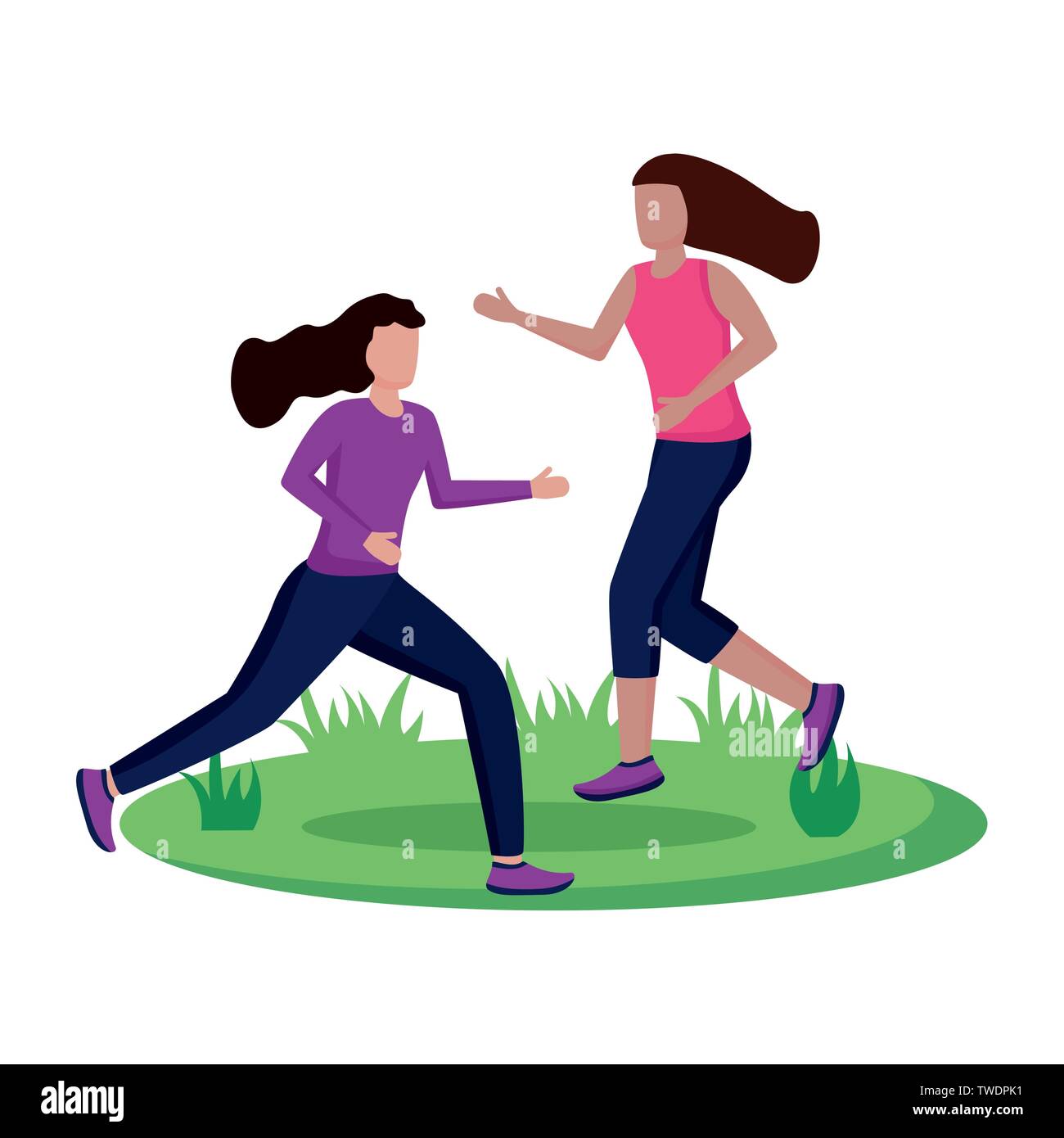 two women practicing running activity outdoors vector illustration ...
