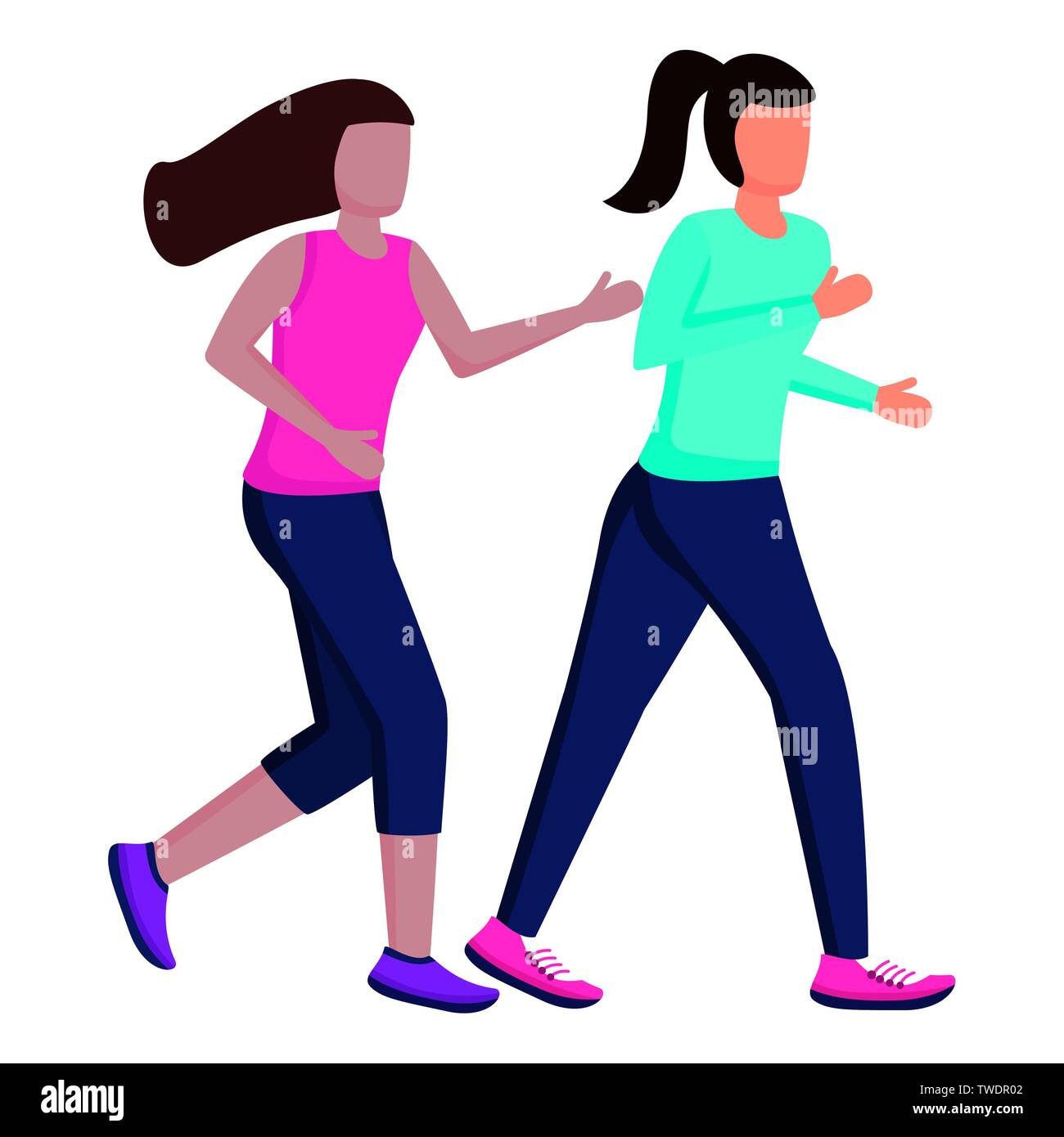 two women practicing running activity vector illustration Stock Vector ...