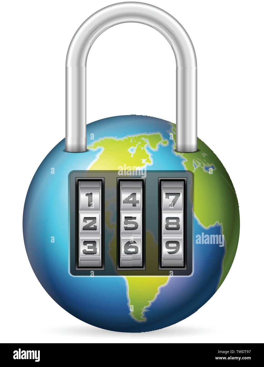 Padlock globe on a white background. Vector illustration. Stock Vector