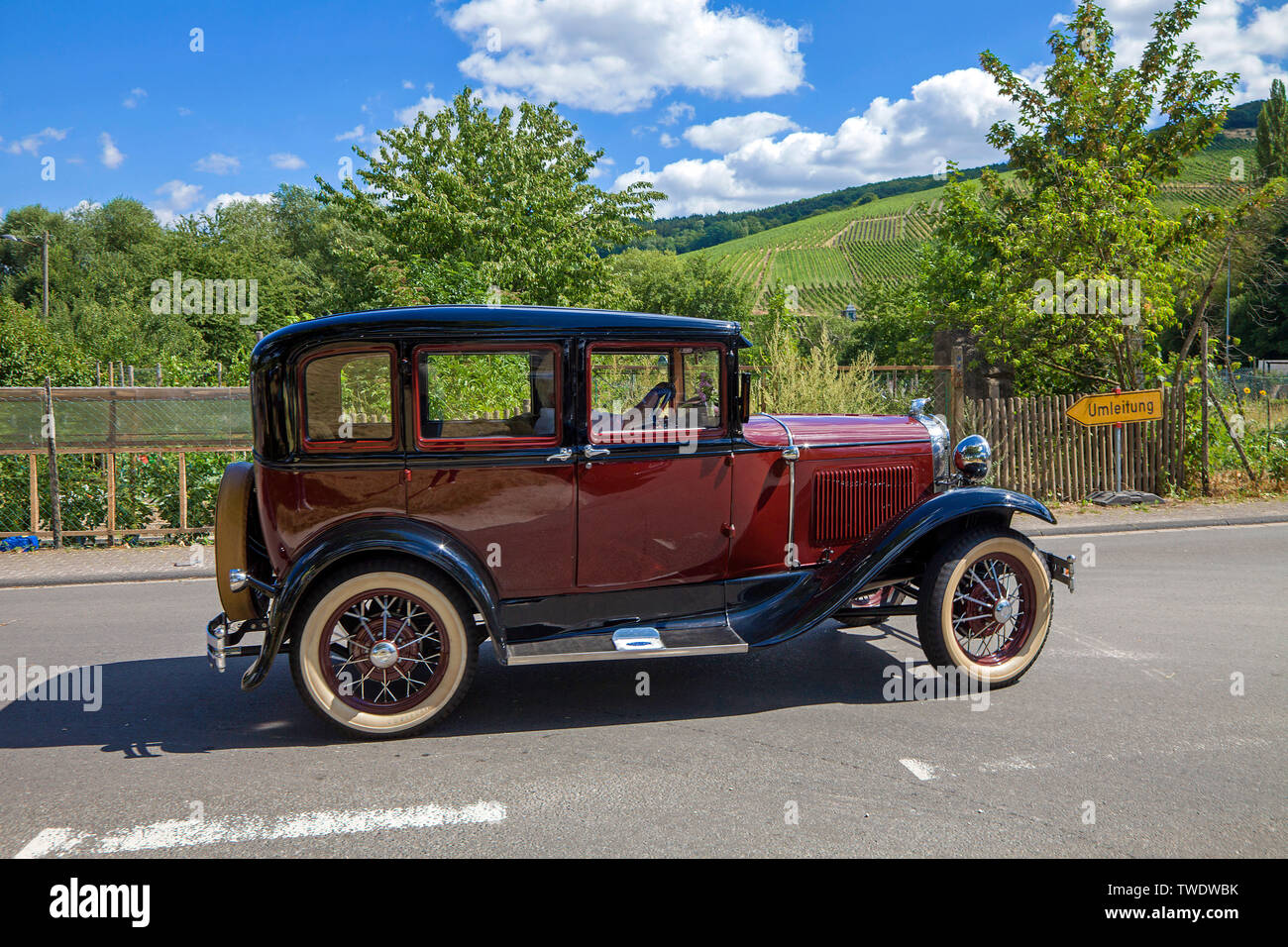 Ford Model A at village Veldenz, Middle Mosel, Rhineland-Palatinate, Germany Stock Photo