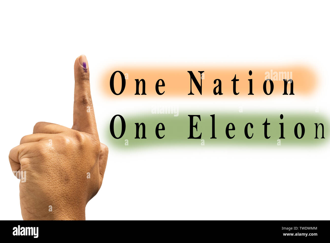 One Nation One Election with hand gesture of Indian Election on Isolated background. Stock Photo