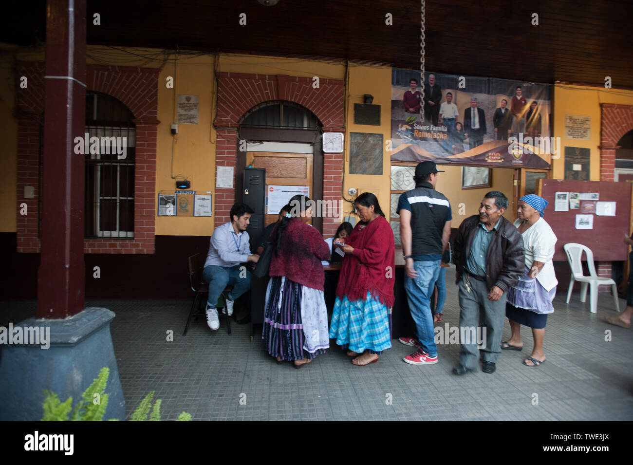 June 16, 2019 - Quetzaltenango, Quetzaltenango, Guatemala - Voters register to vote at a polling station during the first round of presidential election in Quetzaltenango in Guatemala June 16, 2019. (Credit Image: © Hiroko Tanaka/ZUMA Wire) Stock Photo