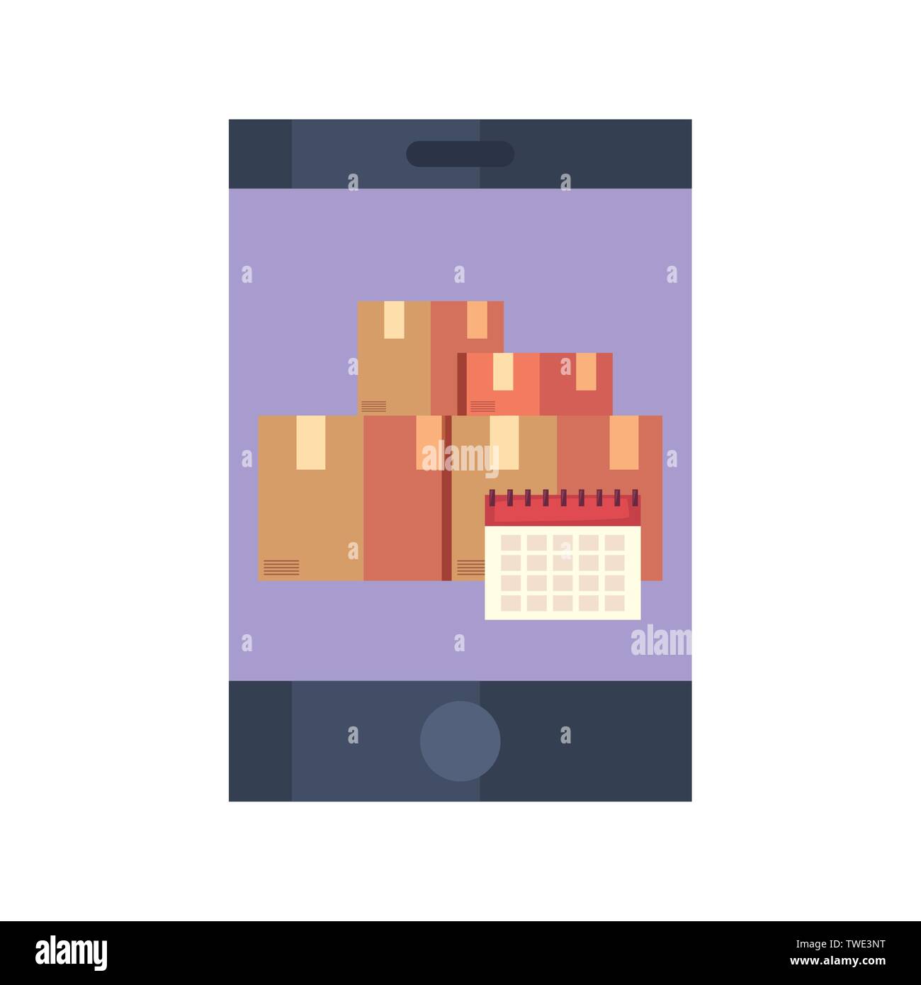 smartphone packages calendar fast delivery app vector illustration
