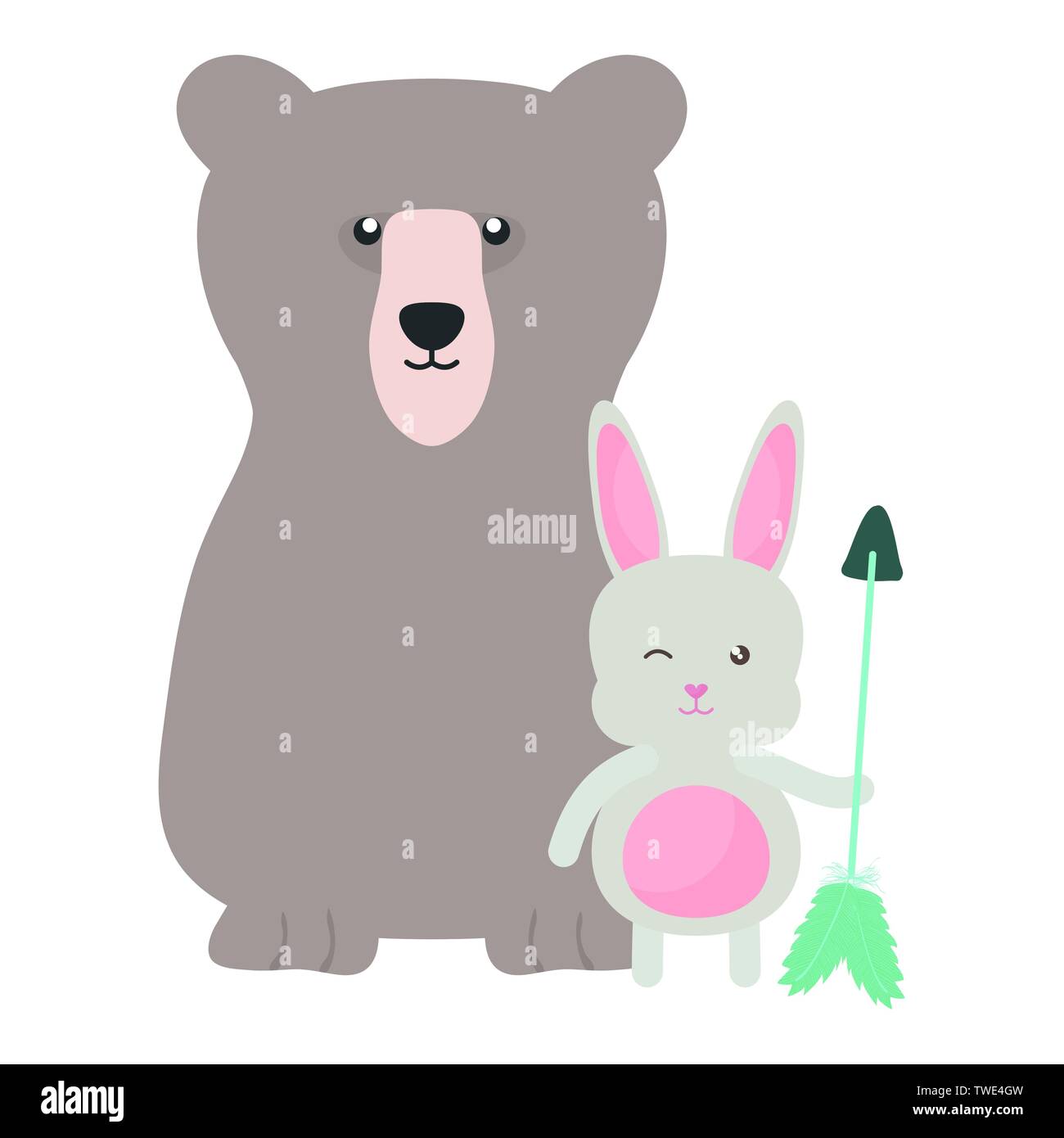 bear grizzly and rabbit with arrow bohemian style vector illustration ...