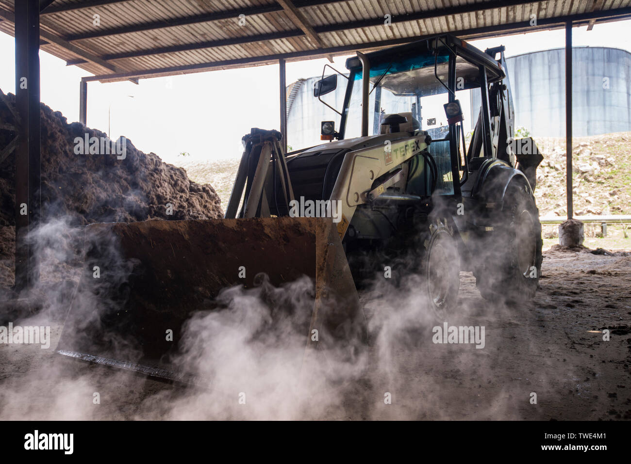 Palm oil processing plant, near Tawau, Sabah, Borneo, East Malaysia. Stock Photo