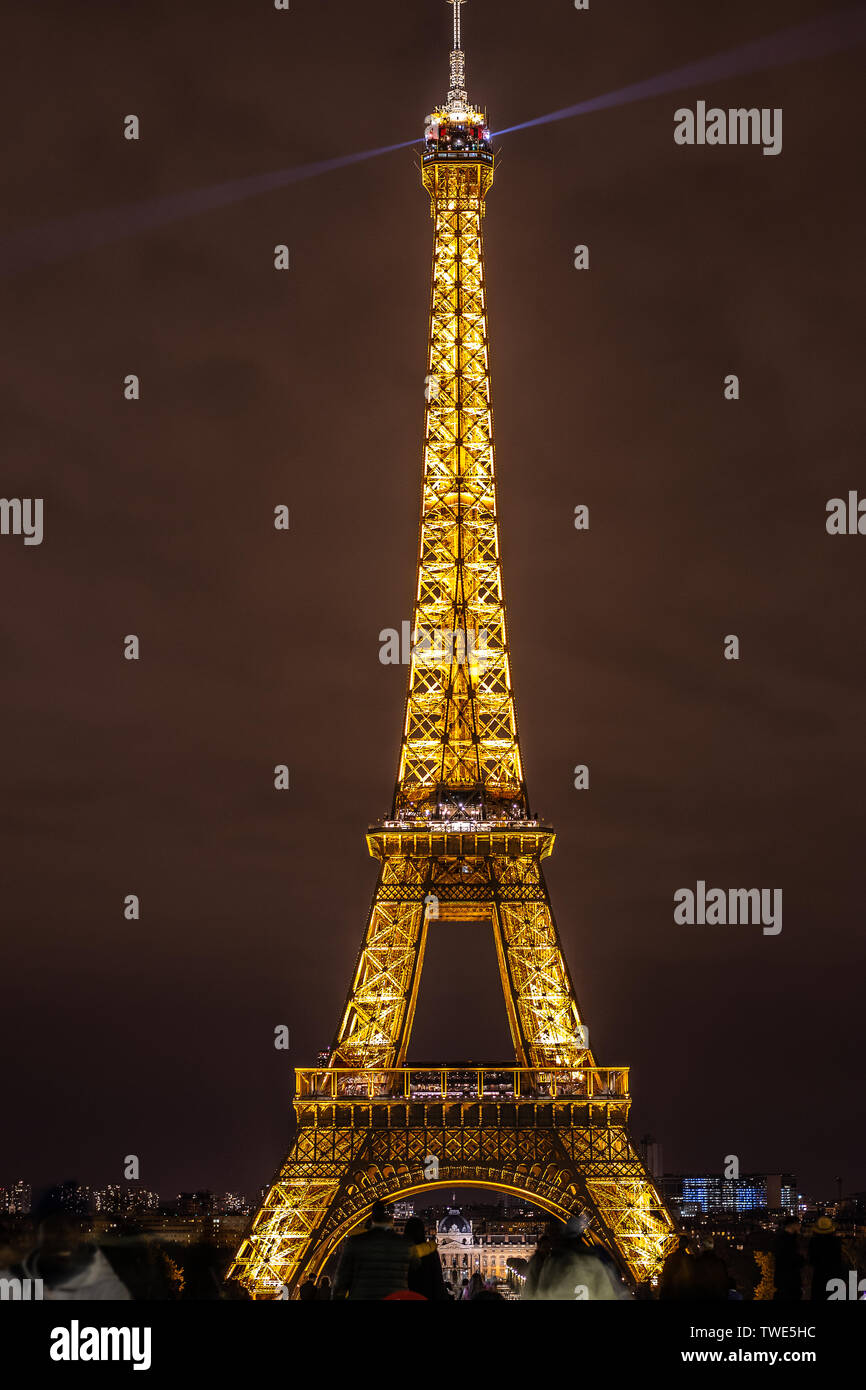 PARIS, FRANCE, October 2018 famous Eiffel Tower in night. Eiffel Tower