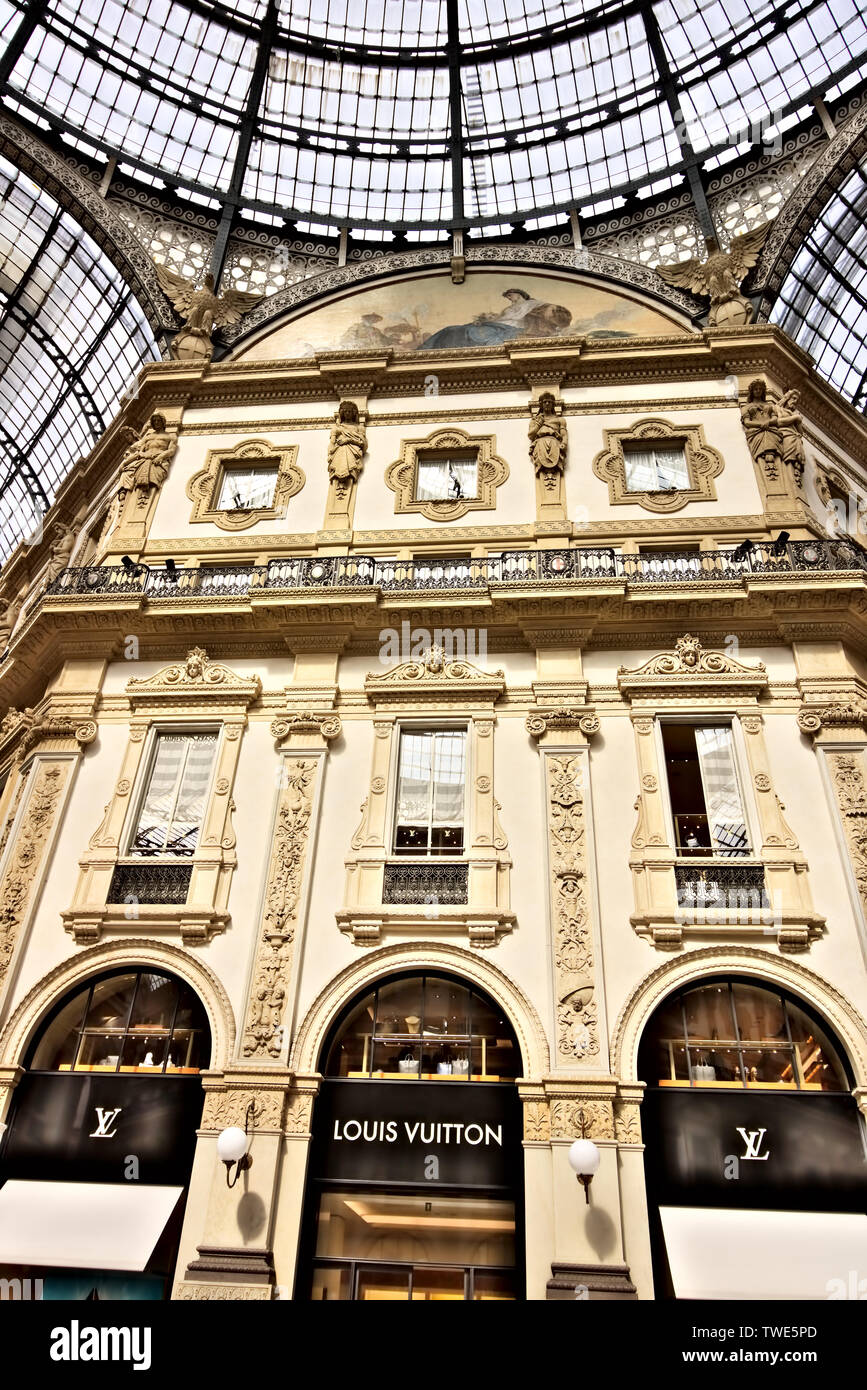 Milan, Lombardy, Italy, 04/27/2019. Louis Vuitton shop at the Galleria  Vittorio Emanuele II in Milan. The gallery, built in neo-Renaissance style  at Stock Photo - Alamy