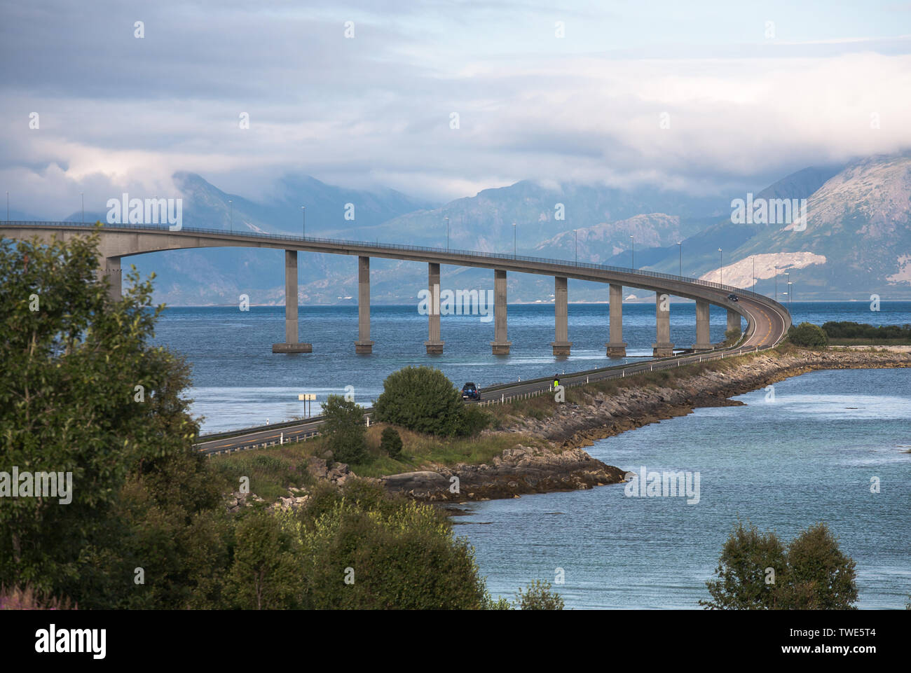 modern bridge across the fjord in Norway Stock Photo