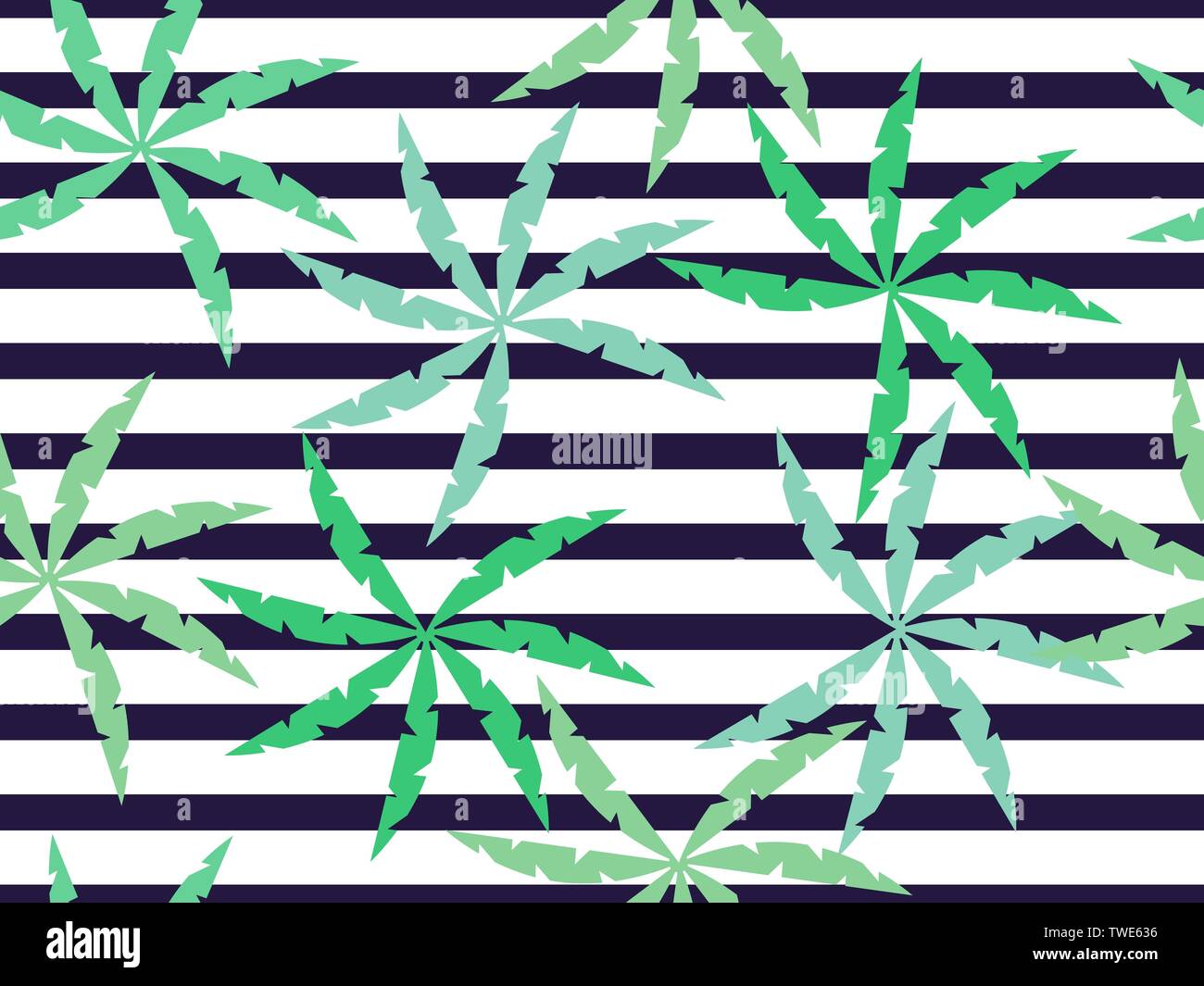 Palm leaves on a striped seamless background. Summer pattern. Vector illustration Stock Vector