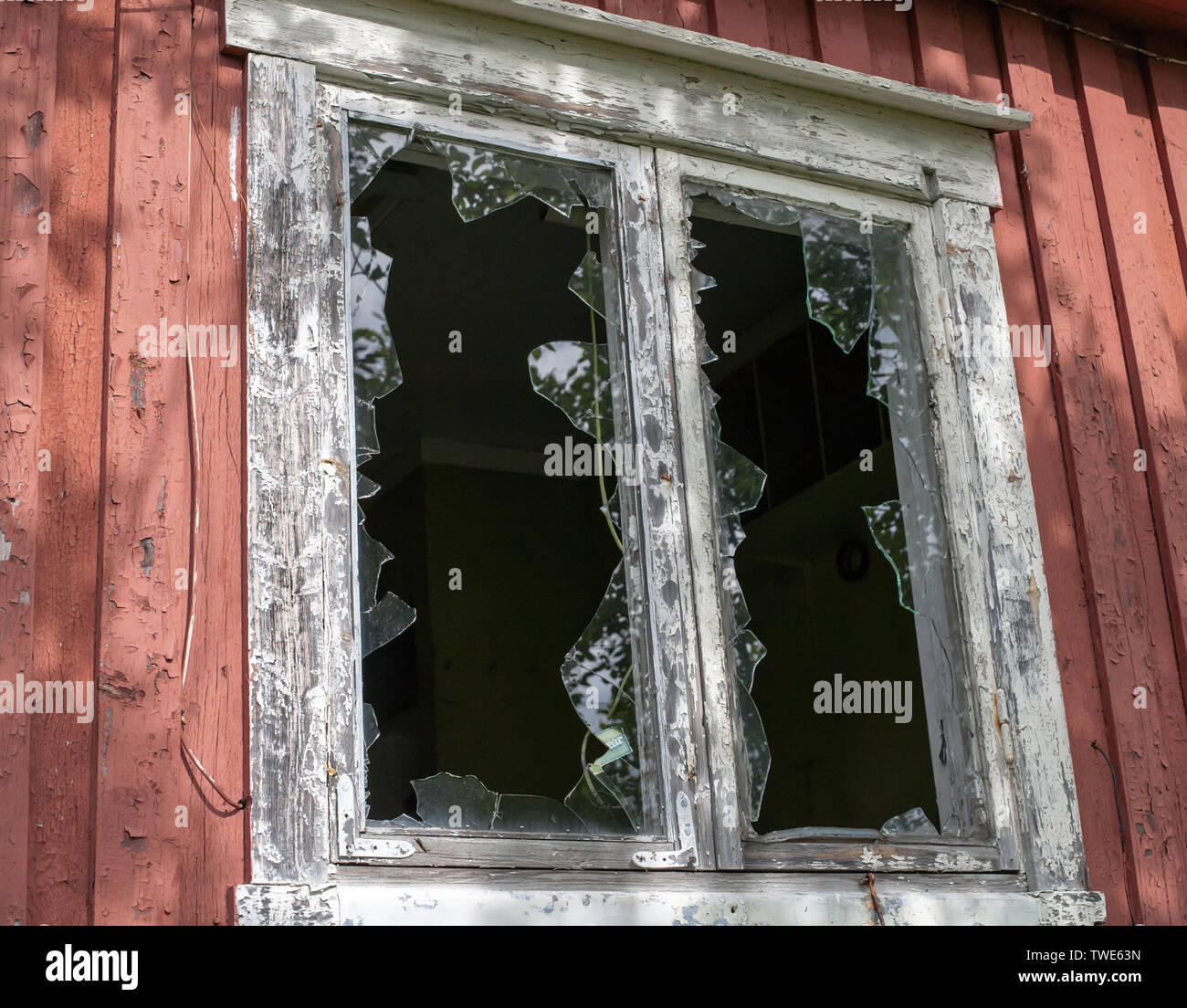 window with broken glass closeup front view Stock Photo