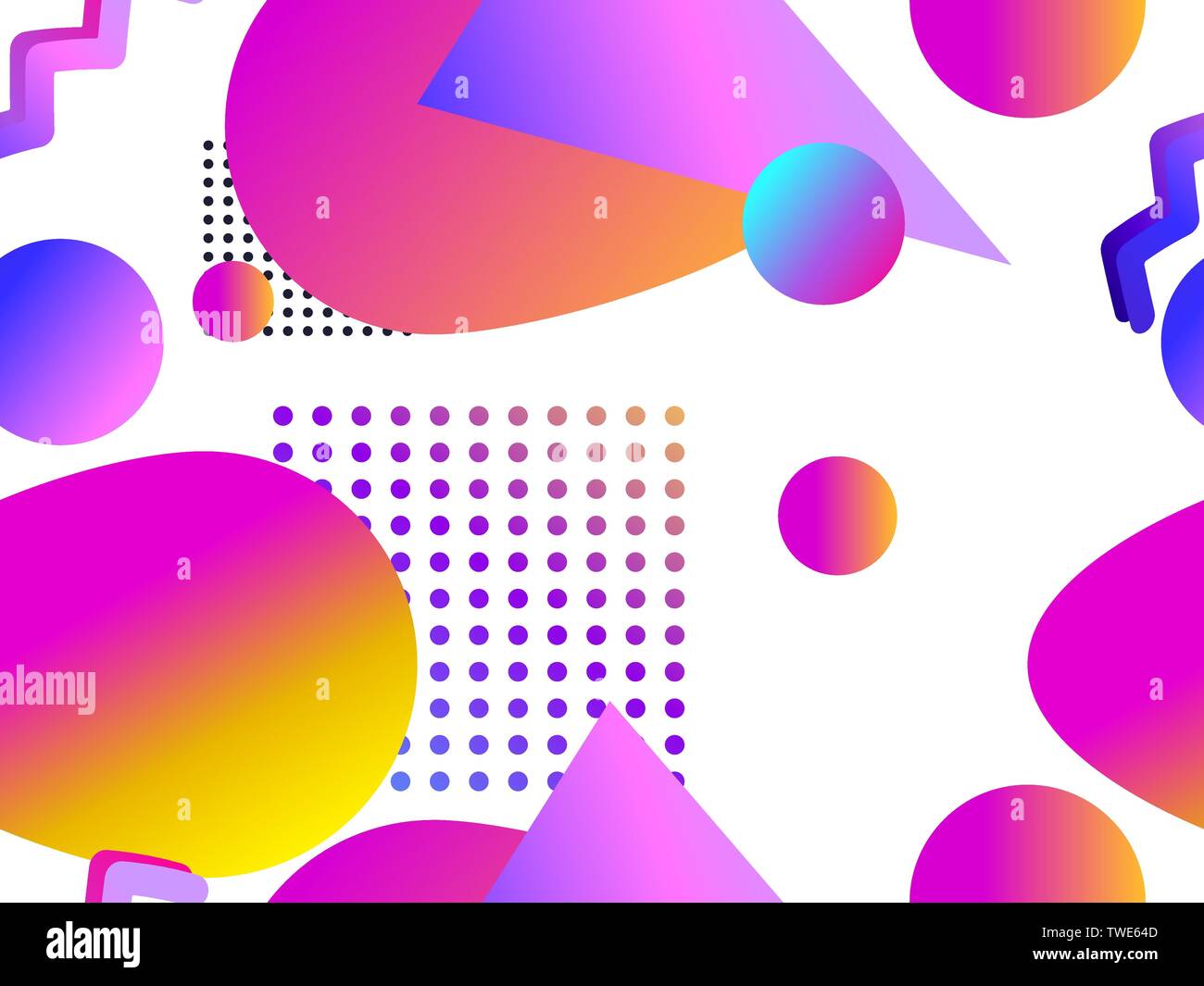 Geometric seamless pattern with liquid gradient on a white background. Triangles, circles and points. Vector illustration Stock Vector