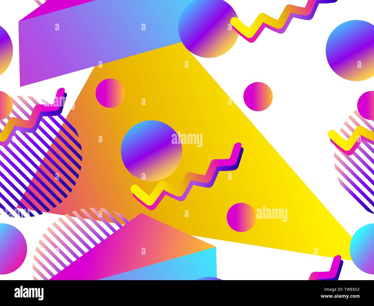 Geometric seamless pattern with liquid gradient on a white background. Triangles, circles and points. Vector illustration Stock Vector