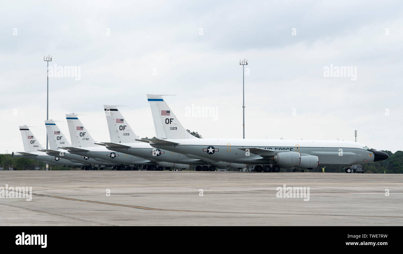 Five RC-135 Rivet Joint reconnaissance aircraft assigned to the
